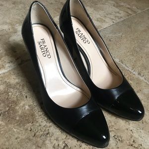 Franco Sarto Black Block Heel Patent Leather Toe